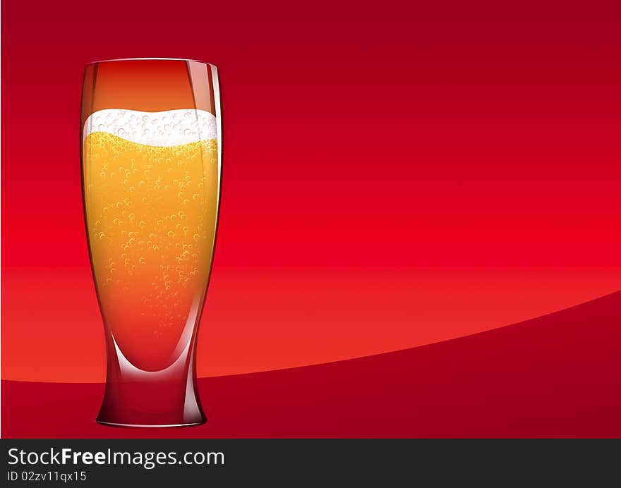 Isolated Shiny Glass of beer on red background