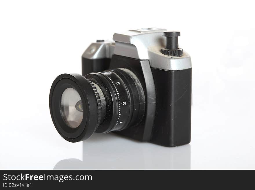 Old vintage camera on white background. Old vintage camera on white background