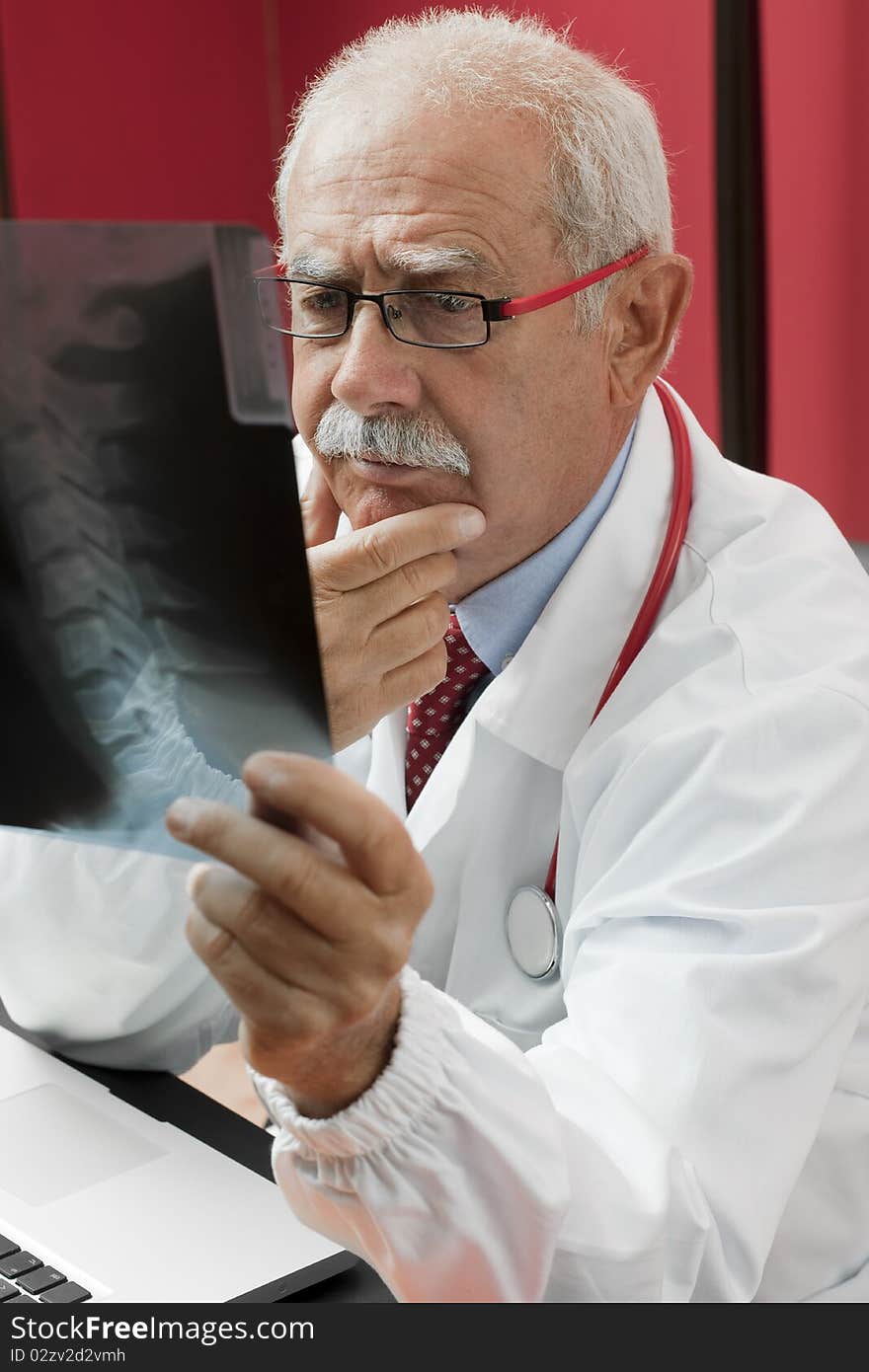 Senior doctor examining x-ray