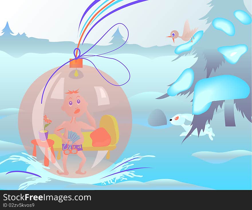 Christmas Toy. Winter forest. Arrived in the winter. Vector illustration.