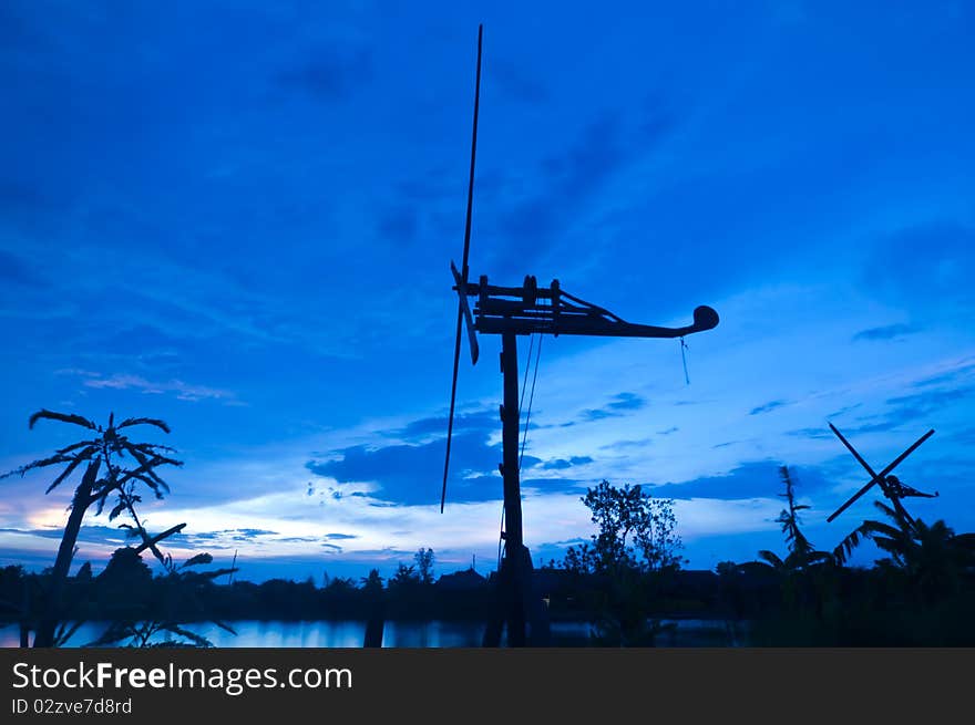 Windmill and sky in evening