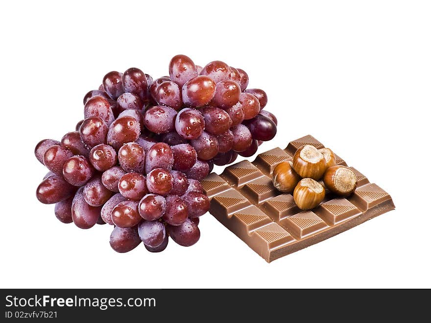 Chocolate, nuts and grapes