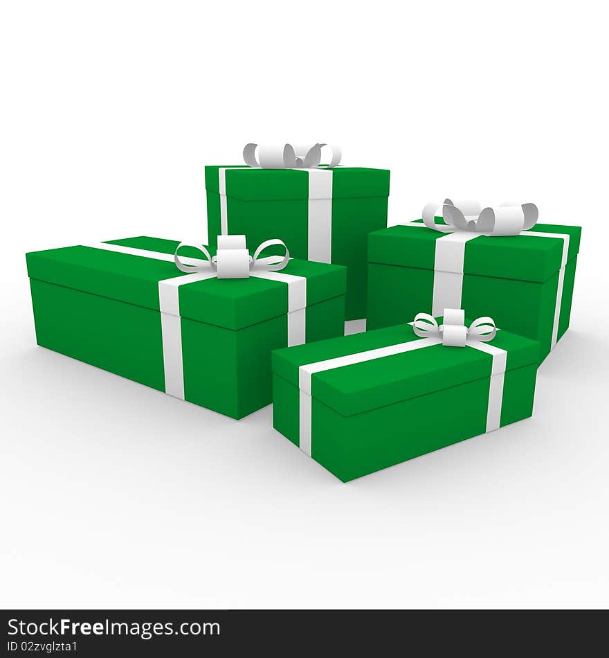 3d green white gift box