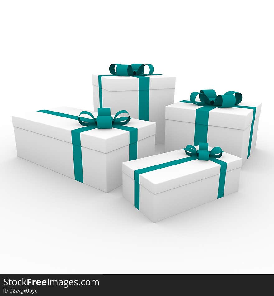 3d Gift Box Green White