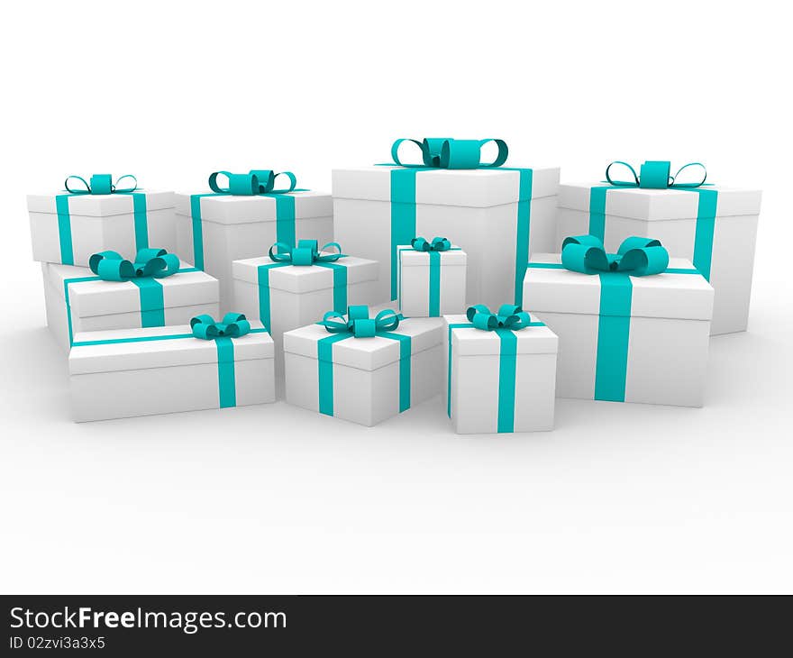 3d gift box christmas birthday green blue white. 3d gift box christmas birthday green blue white