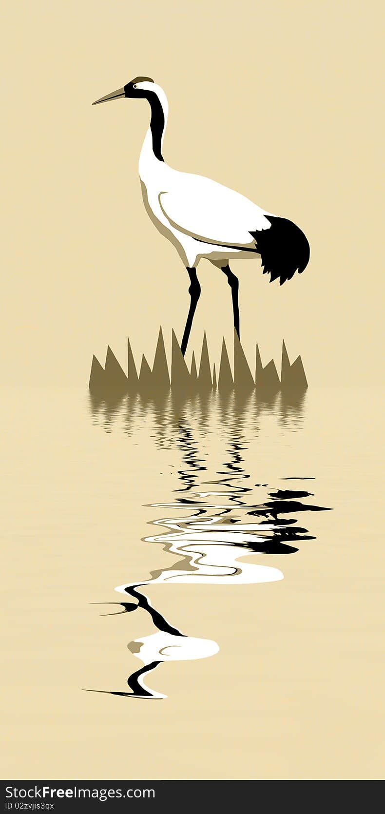 Silhouette crane on yellow background