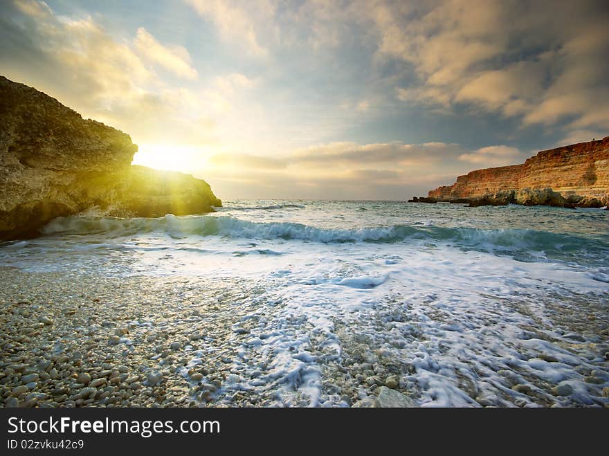 Sunset on the beach. Nature composition.