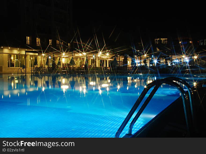 Swimming pool at night