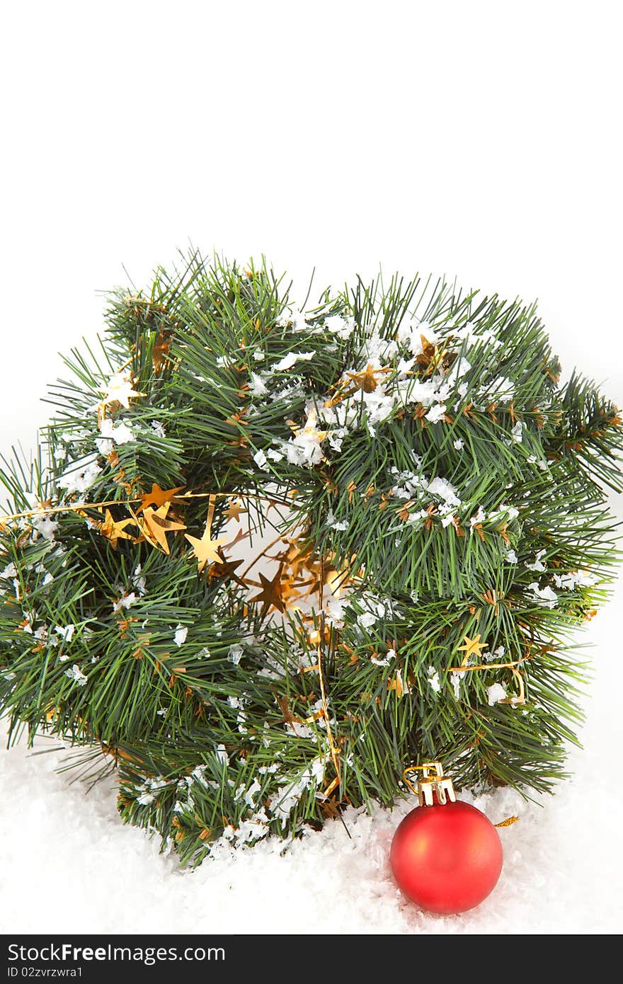 Christmas wreaths with christmas toys on the white background