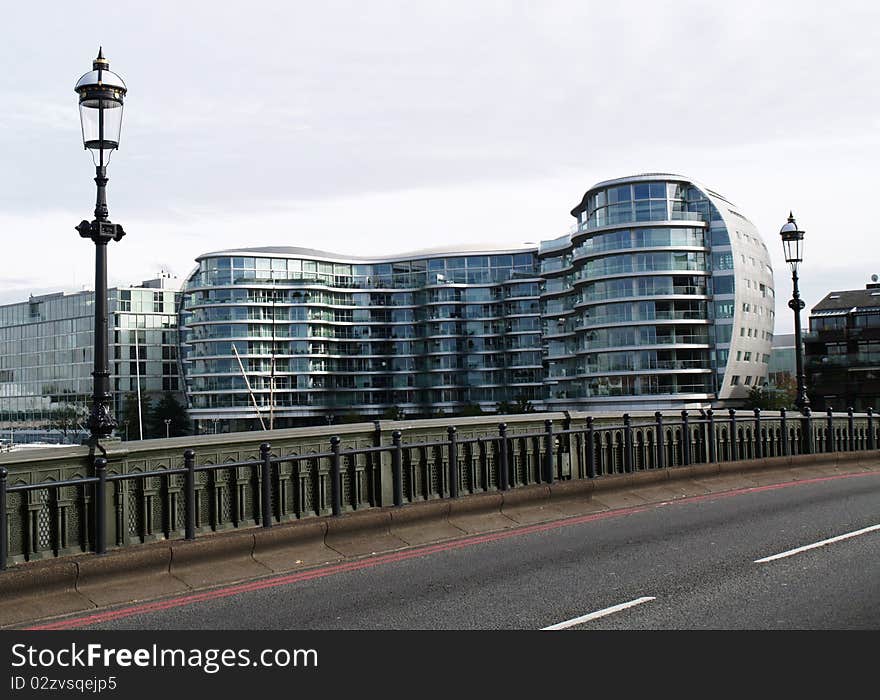 Modern building with a lamp post