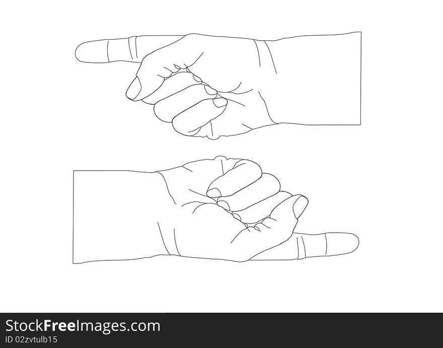 Outline of two hands pointing in opposite directions