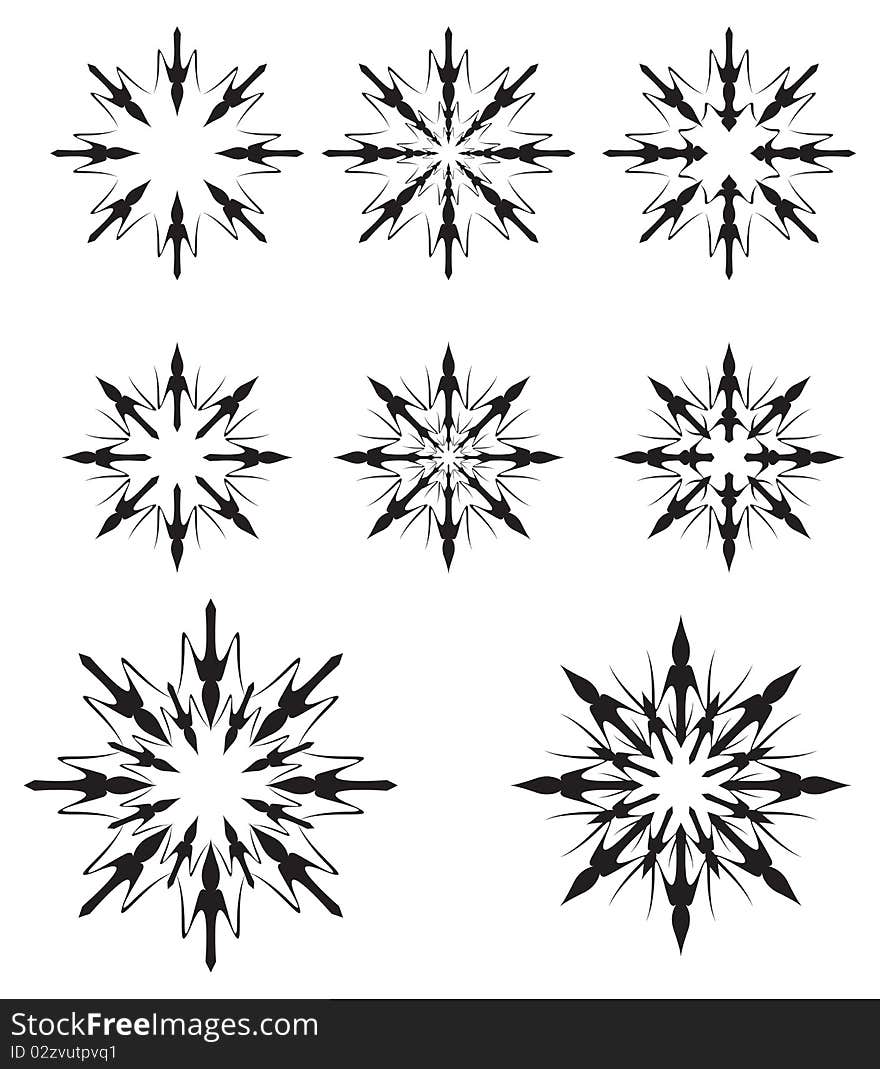 Black ornament star in different shapes. Black ornament star in different shapes