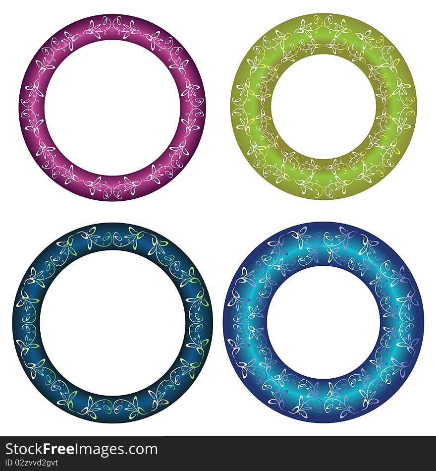 Circle floral ornament in different colors. Circle floral ornament in different colors