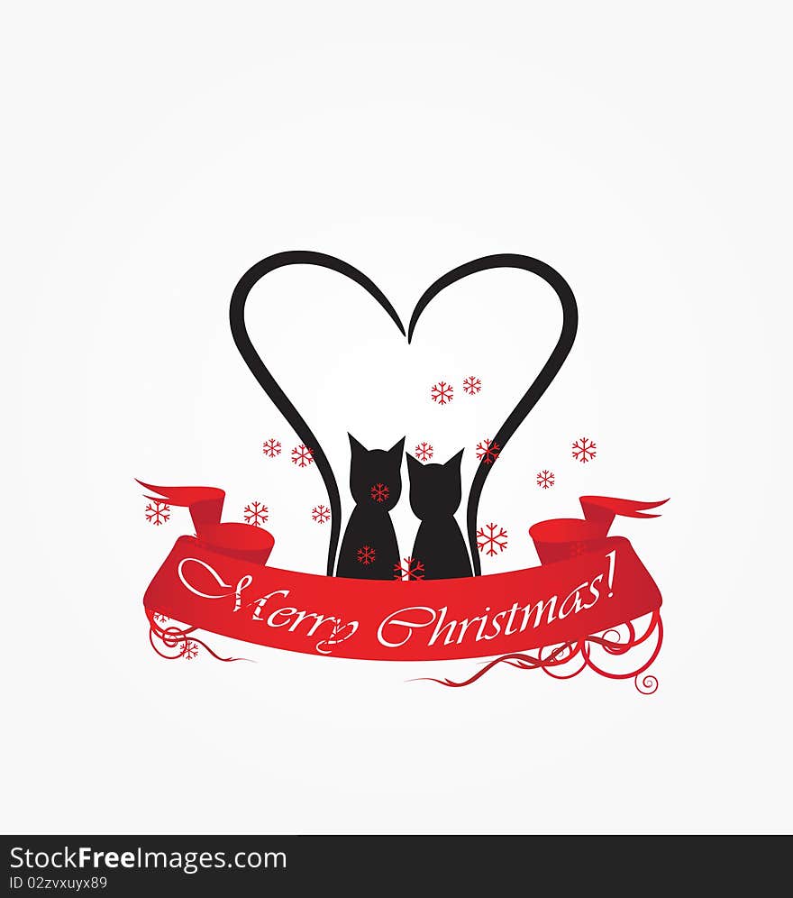 Two cats with red christmas ribbon