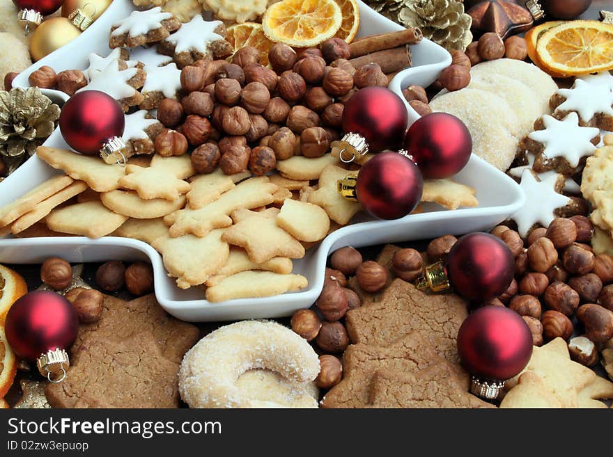 Christmas cookies and nuts on a plate