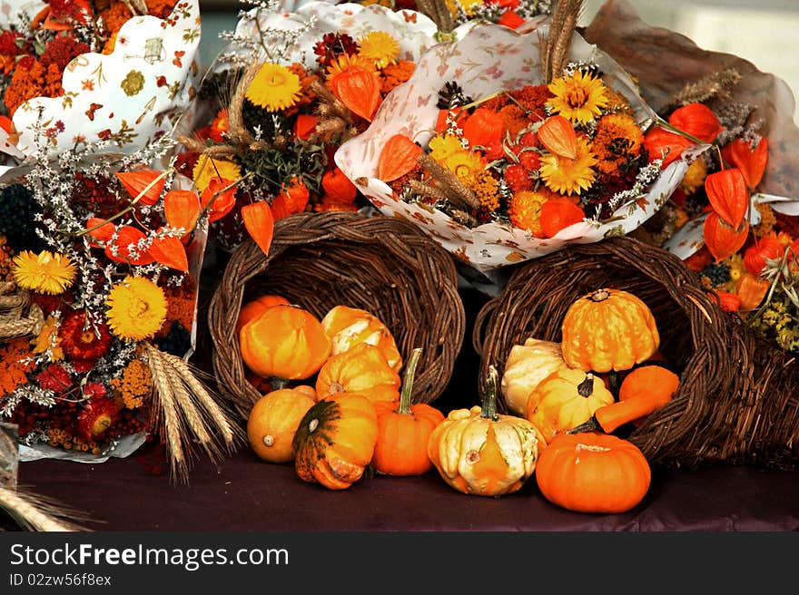 Pumpkin fall display at a local food market. Pumpkin fall display at a local food market