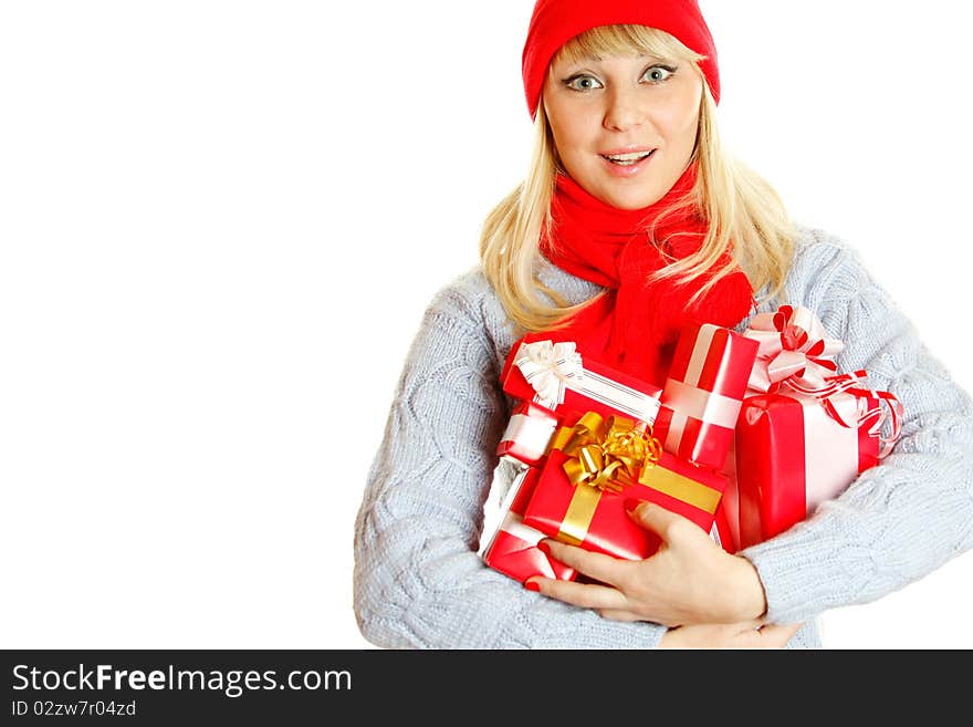 Woman Holding Many Gift Boxes