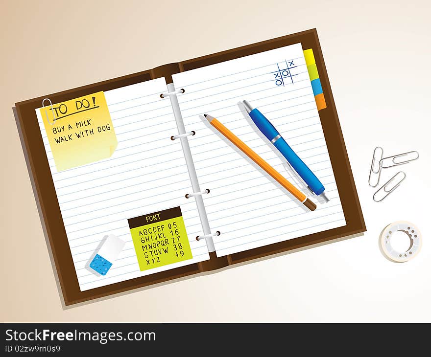 Used notepad diary - reallistic illustration