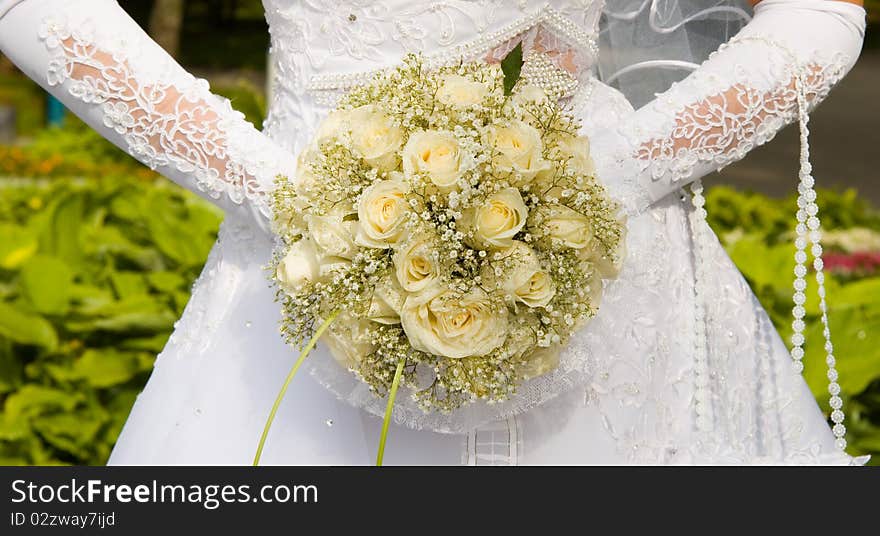 Bride's wedding bouquet made from roses