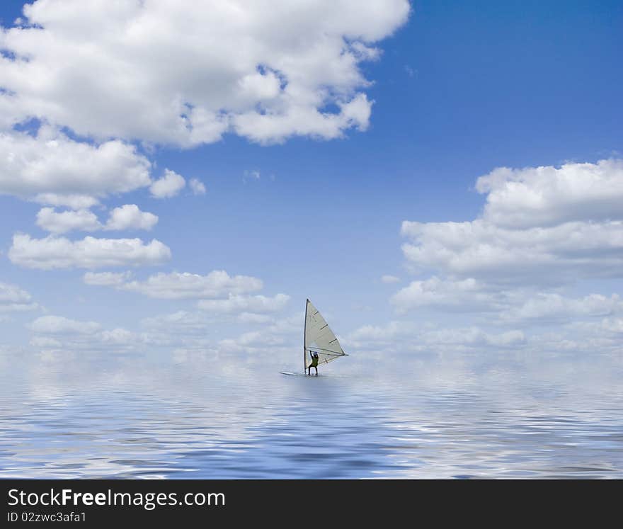 Blue tone picture of yacht sailing on the sea