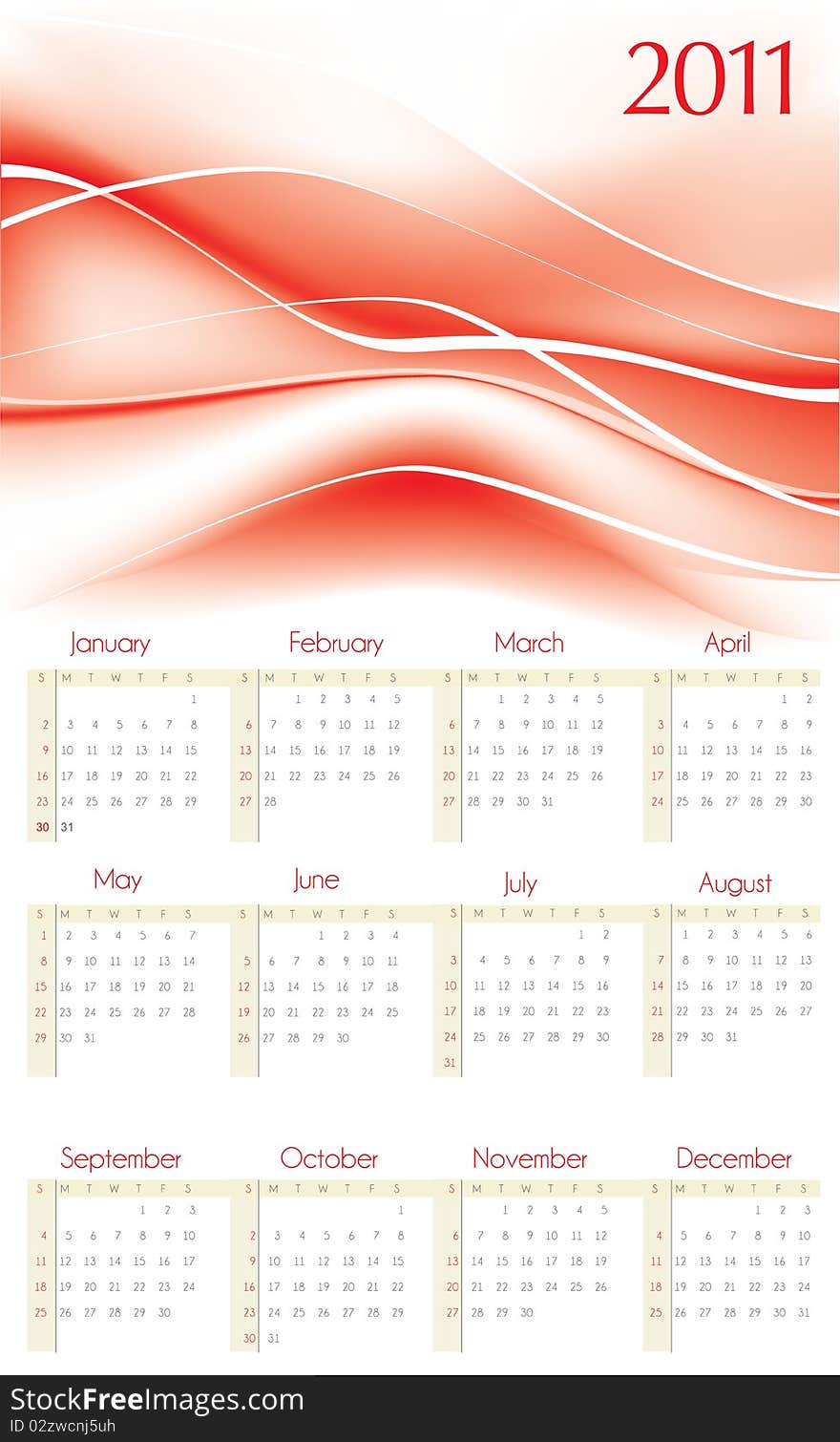 2011  calendar with red abstract background. 2011  calendar with red abstract background