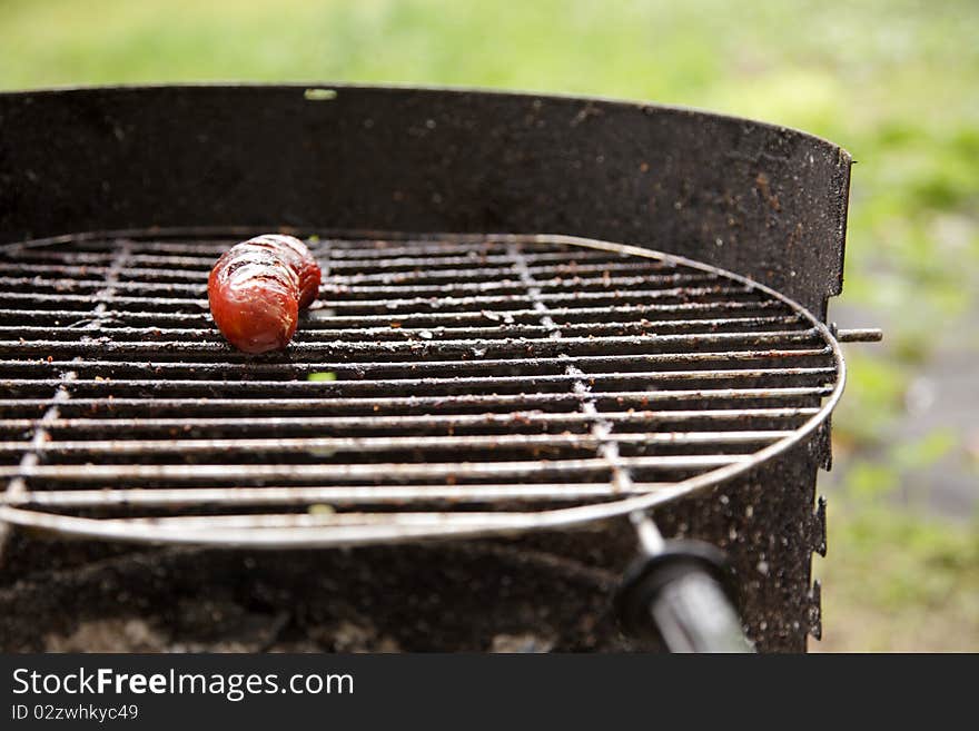 Sausages on the Barbecue Grill - green background