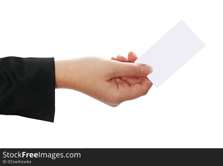 Blank businesscard in woman s hand