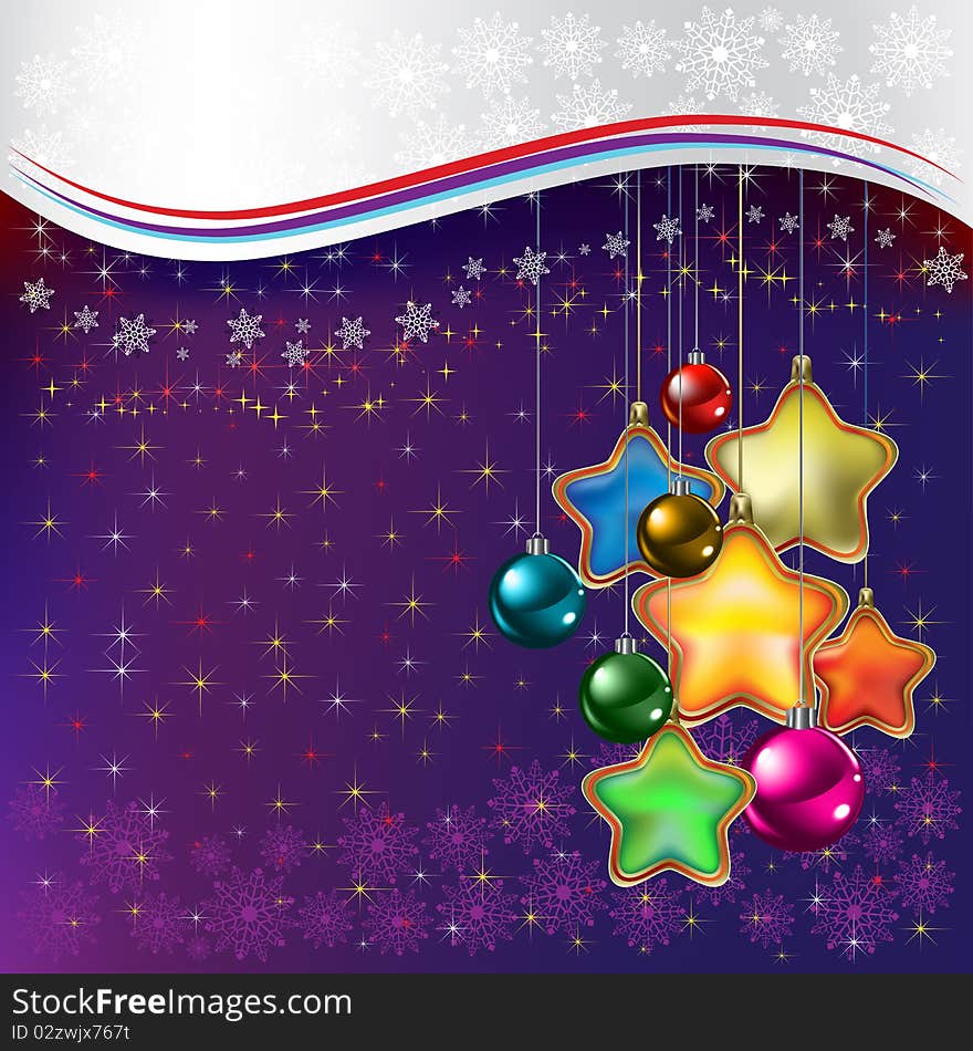 Christmas greeting with decoration on purple