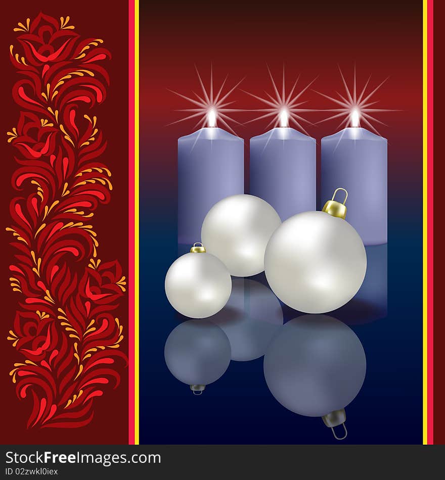 Christmas greeting with decoration and blue candles