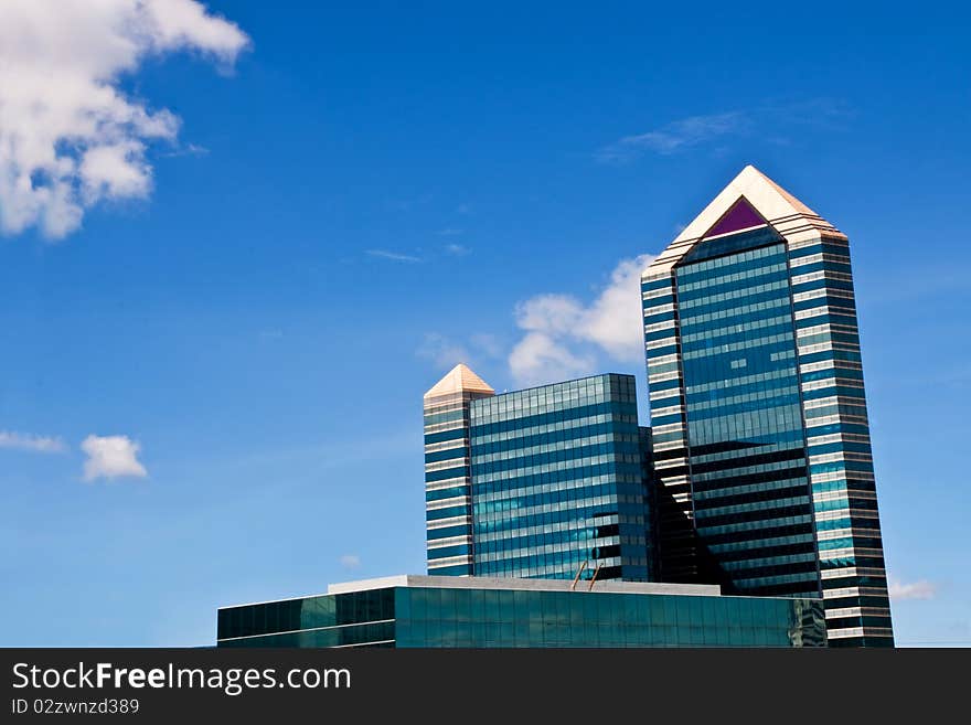 Modern building and blue cloud sky in city of Thailand