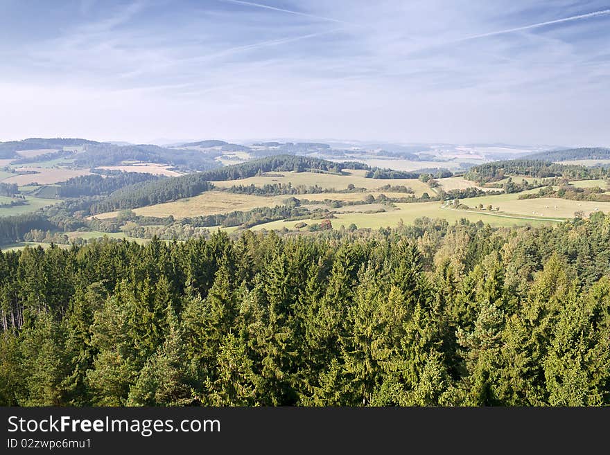 Scenery of southern Bohemia with hills, fields and forests. Scenery of southern Bohemia with hills, fields and forests.