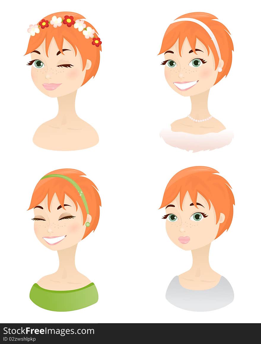 Cute woman faces set. Cute woman faces set.