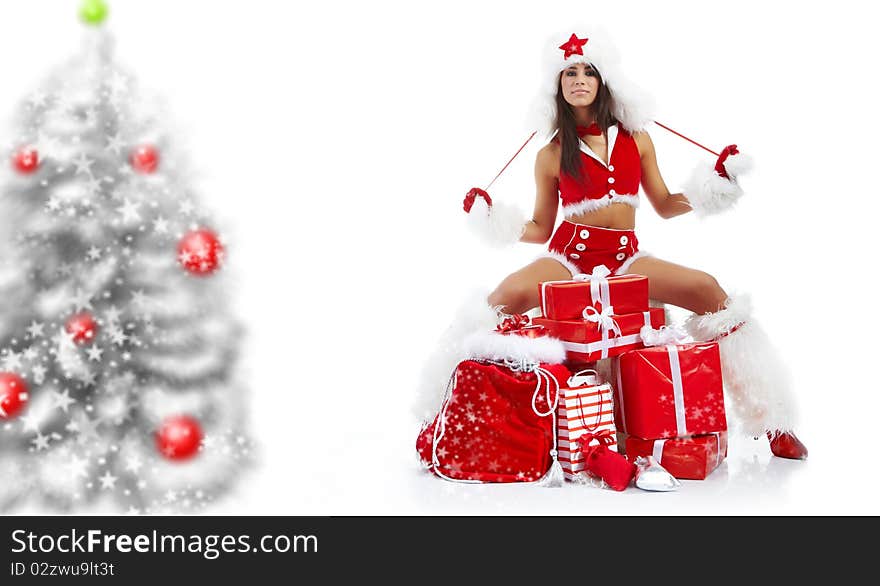 Girl wearing santa claus clothes