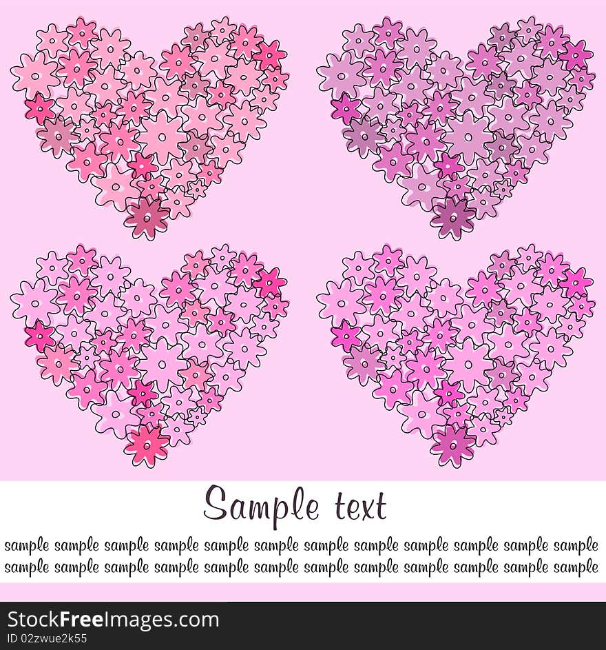 Valantine's day greeting card with four flower hearts. Valantine's day greeting card with four flower hearts