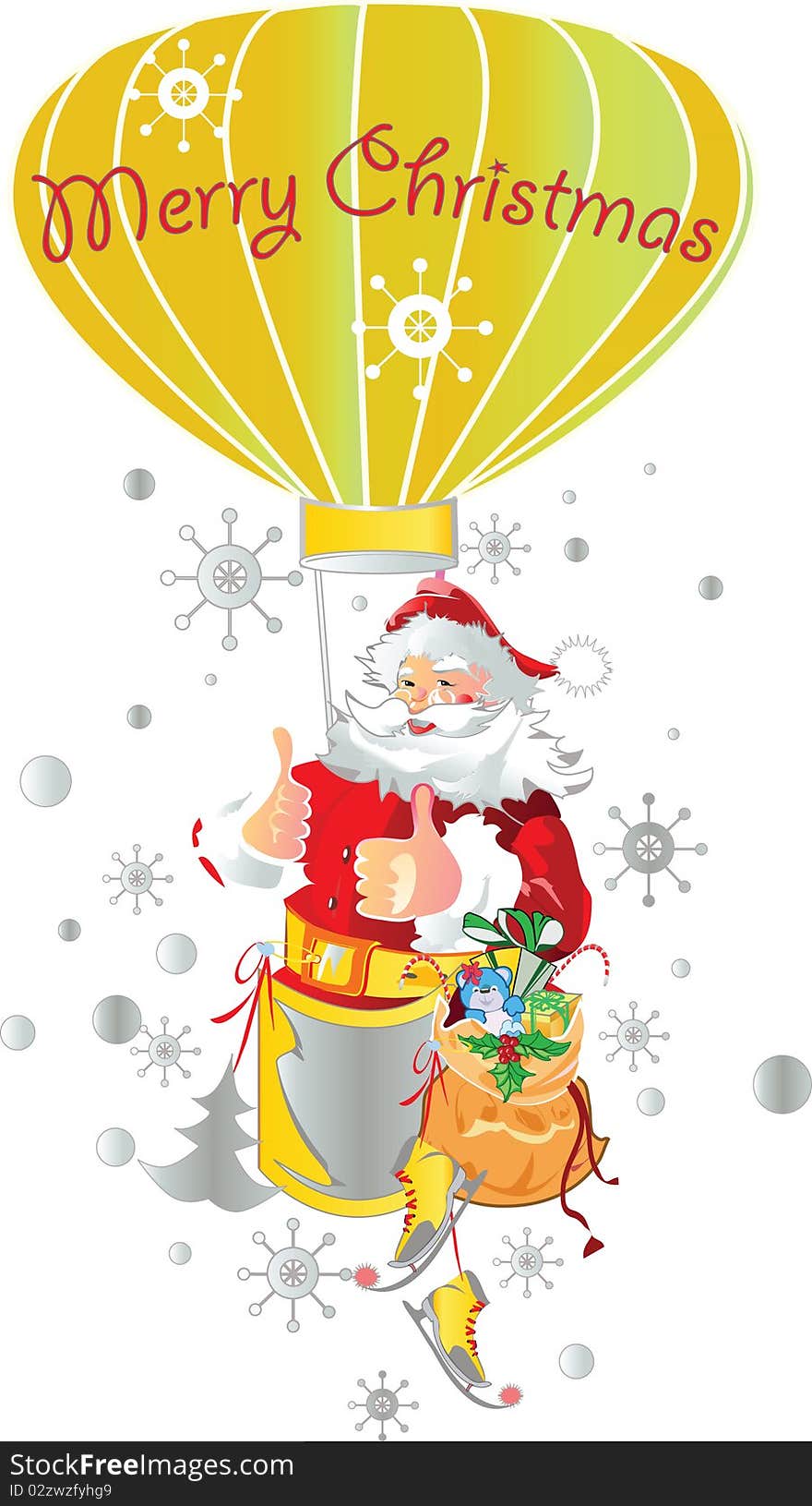 Santa Claus in a balloon with gifts