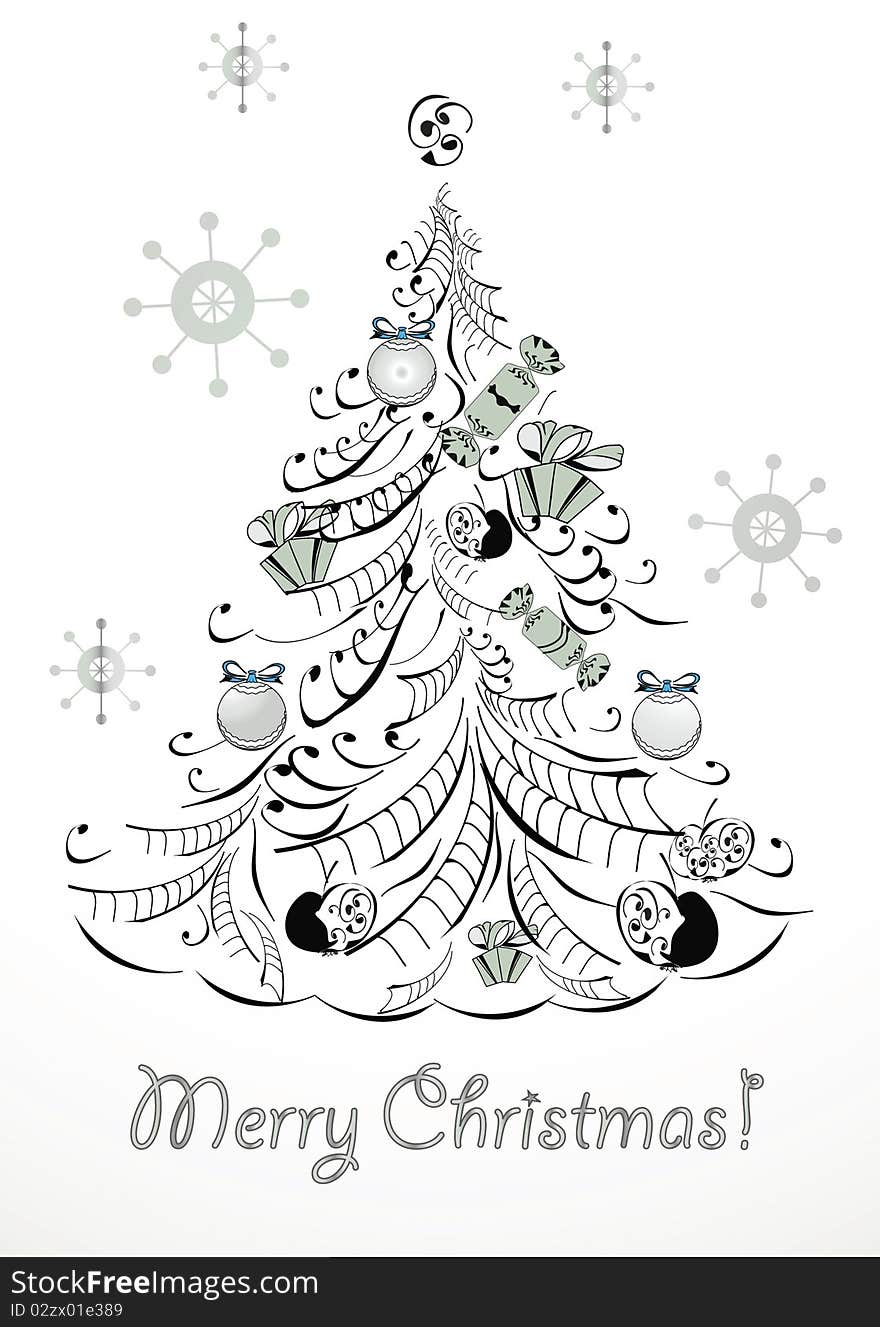 Stylized Christmas tree with lots of gifts