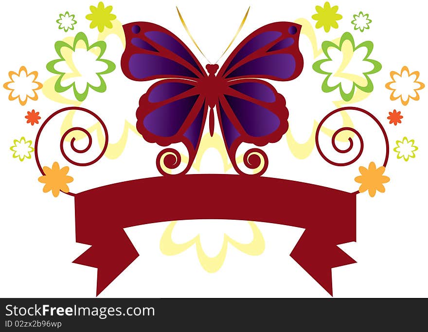 Butterfly Banner with flowers and ribbon