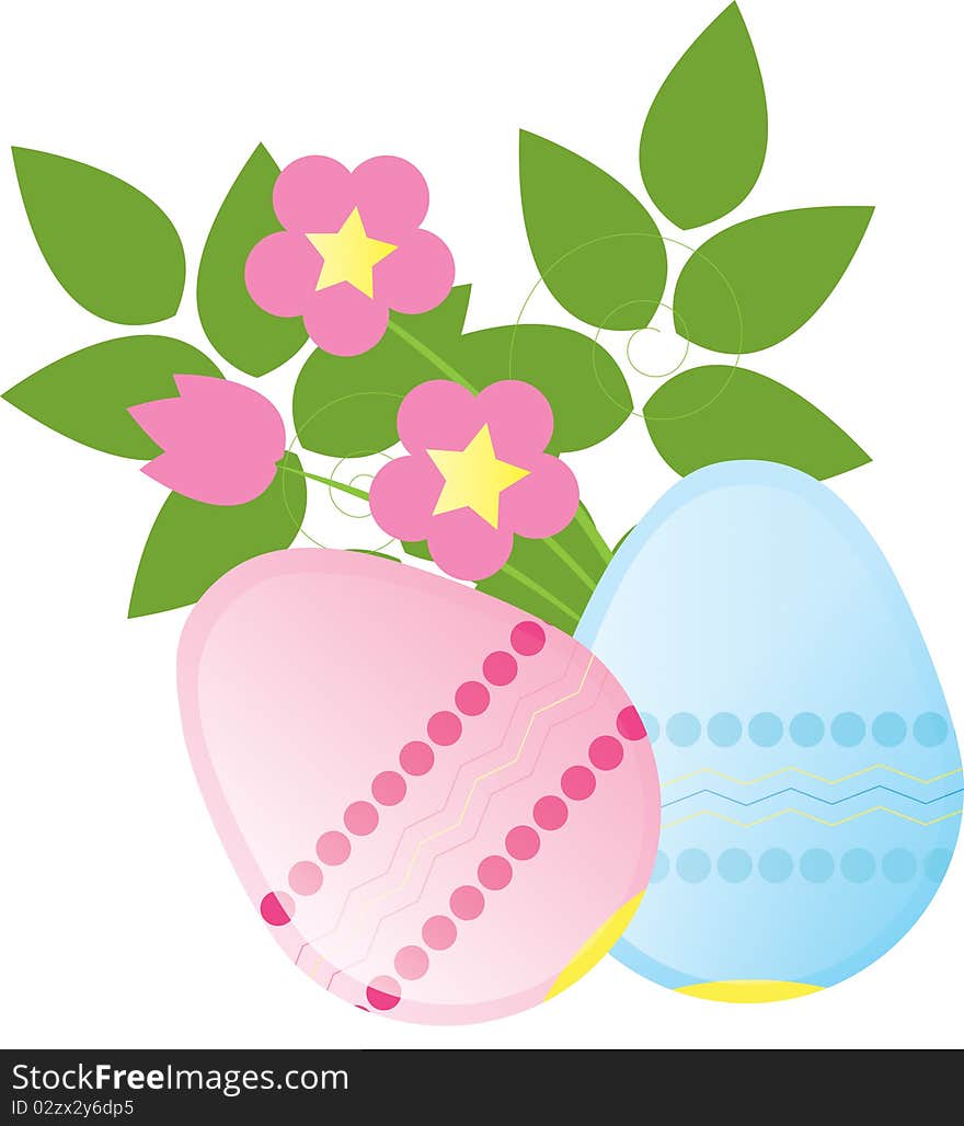 Blue and pink Easter Eggs with flowers