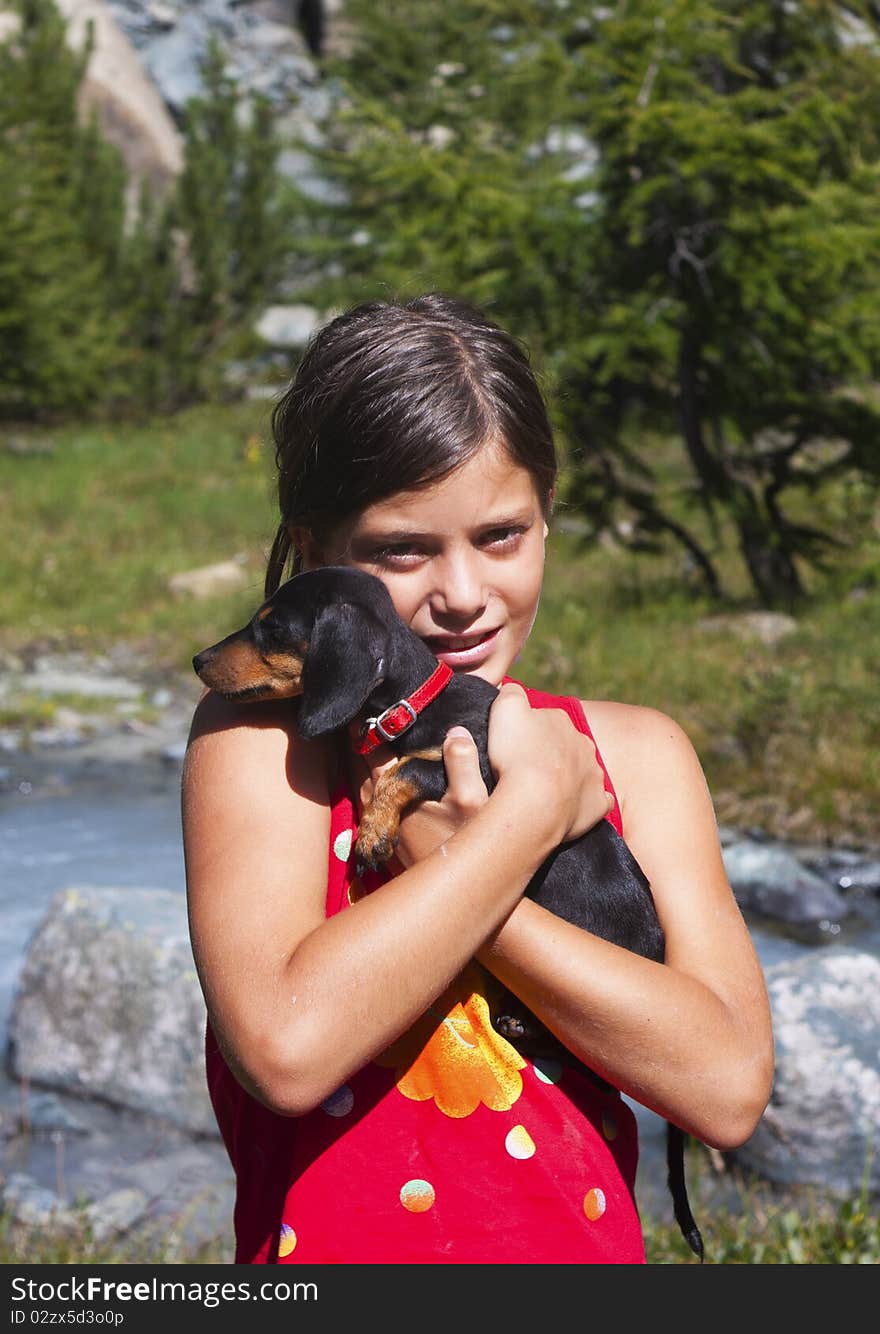 Black girl with puppy dog. Black girl with puppy dog