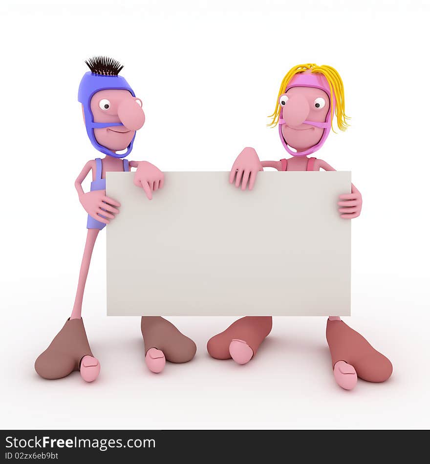 3d couple with white poster. 3d couple with white poster