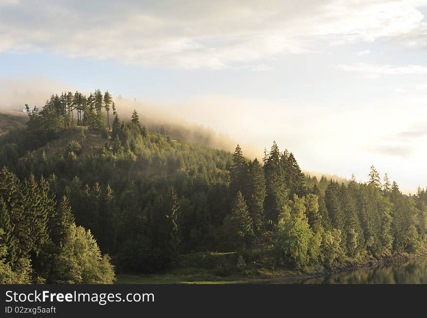 Misty landscape Sösestausee