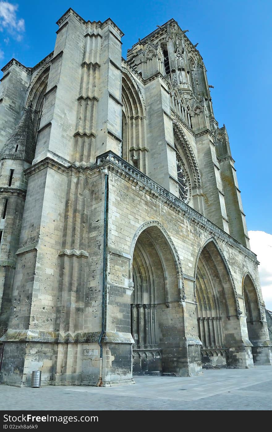 Frontal view of Soissons cathedral, France