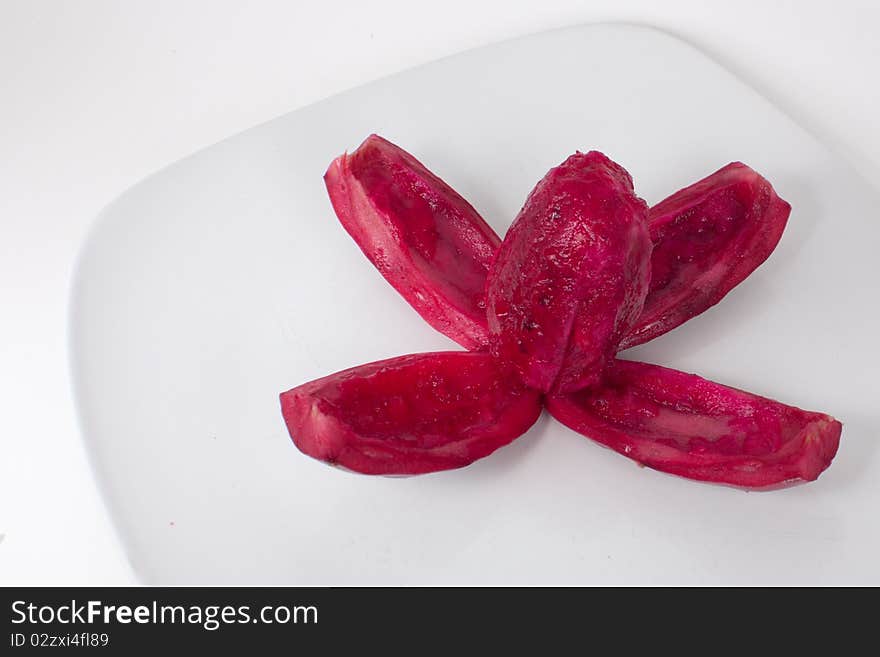 Exotic fruit on plate. Opuntia. Cactus. Exotic fruit on plate. Opuntia. Cactus