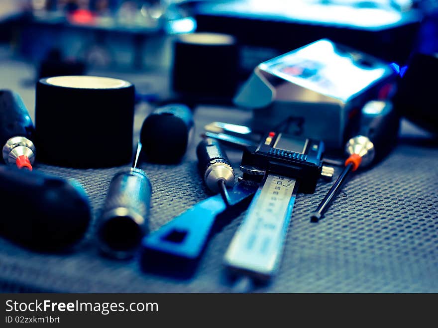 Group of Construction Tools on table