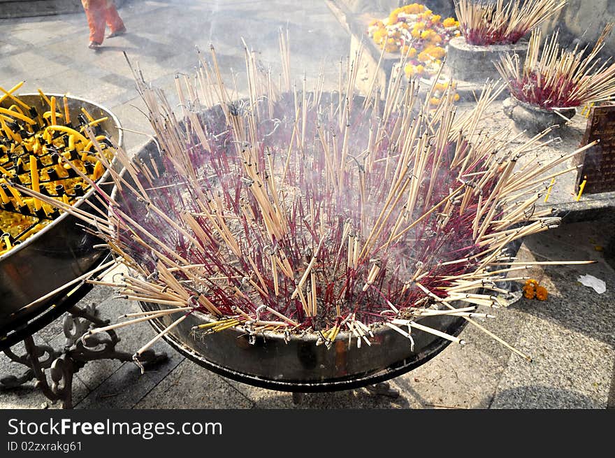 Pot incense at a temple A belief in Buddhism. Pot incense at a temple A belief in Buddhism.