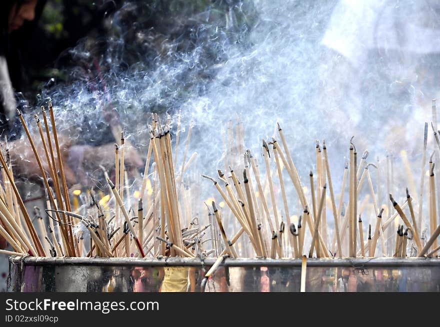 Smoke Burning Incense Group Many