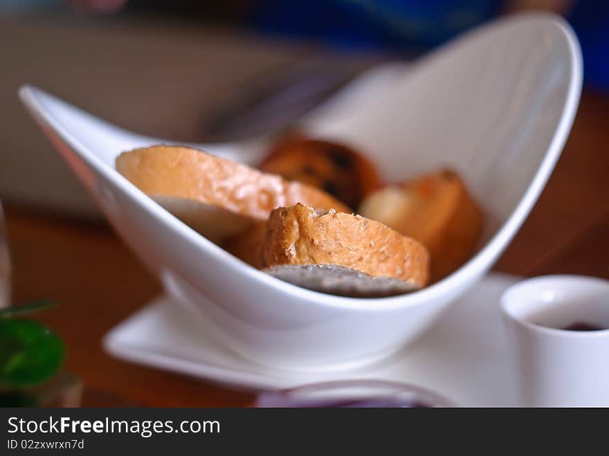 A breakfast tray with fresh bread