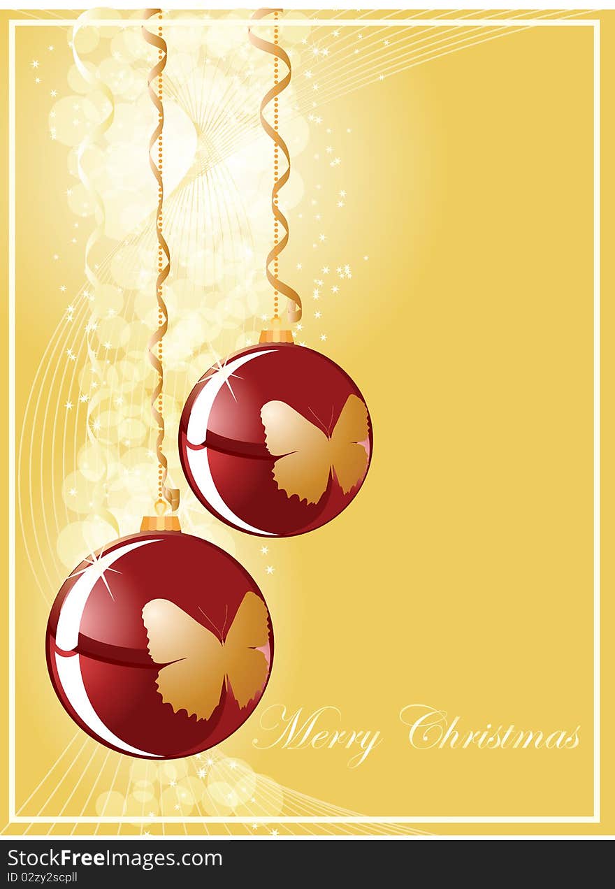 Christmas ball on gold shine background, vector illustration