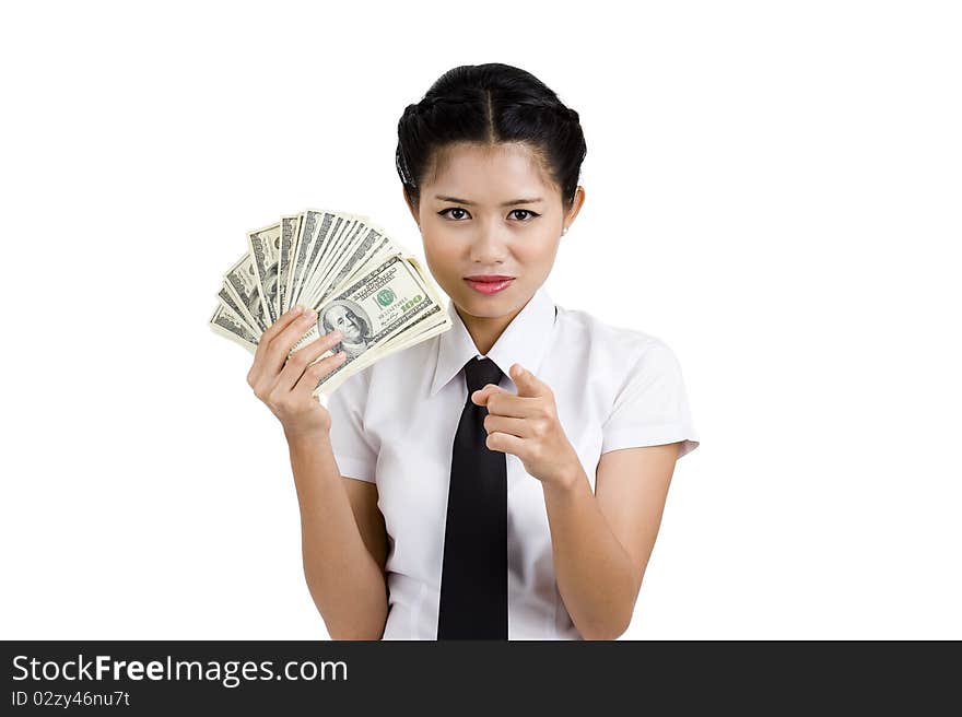 Businesswoman with a lot of money