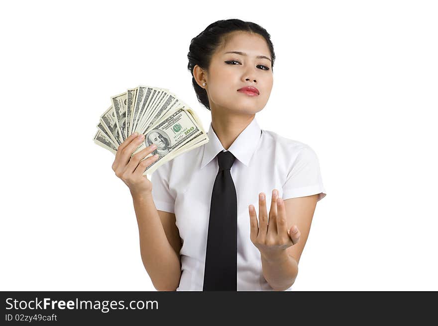 Businesswoman with a lot of money